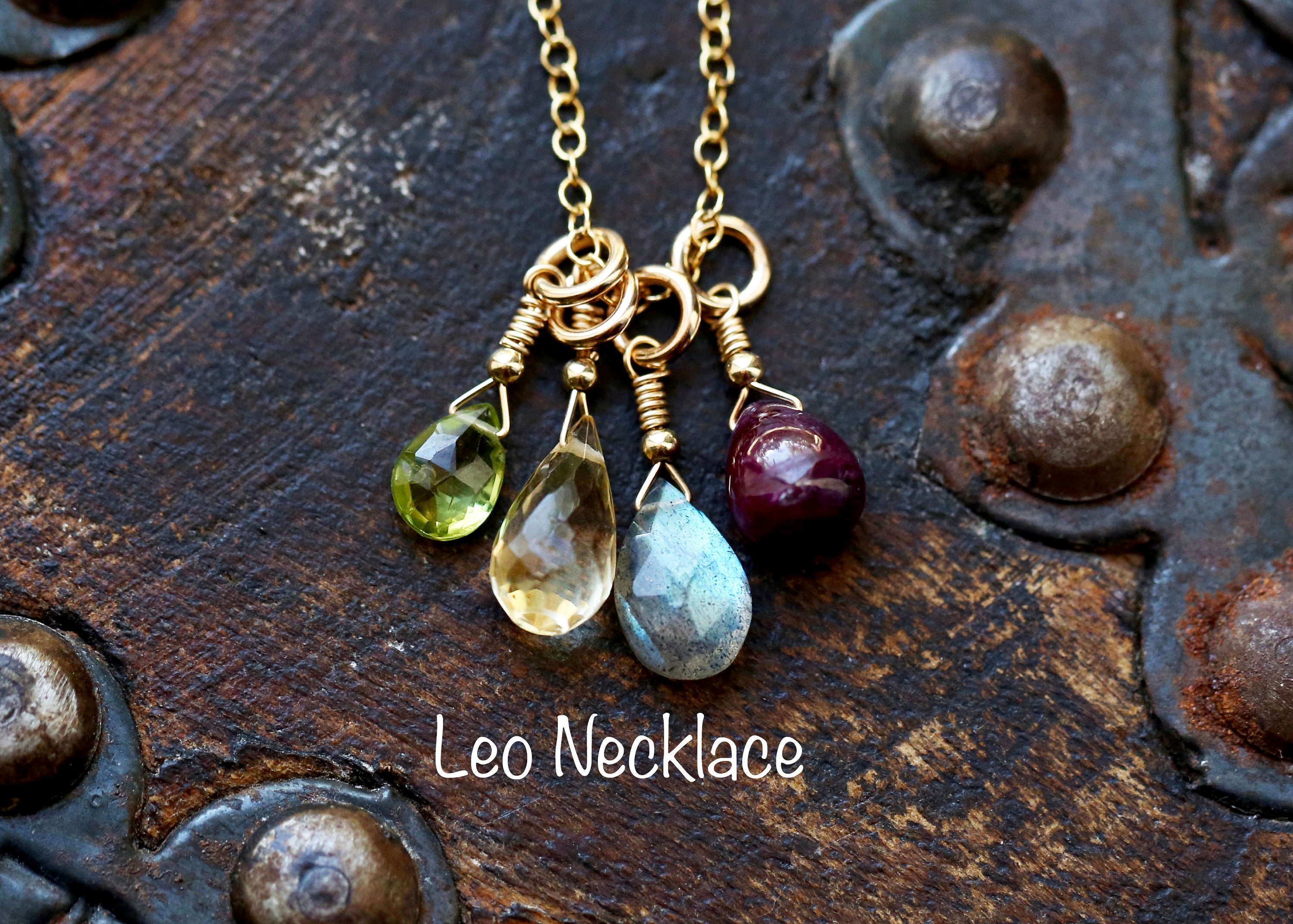 Leo Zodiac Necklace With Crystals Multi Gemstone Astrology