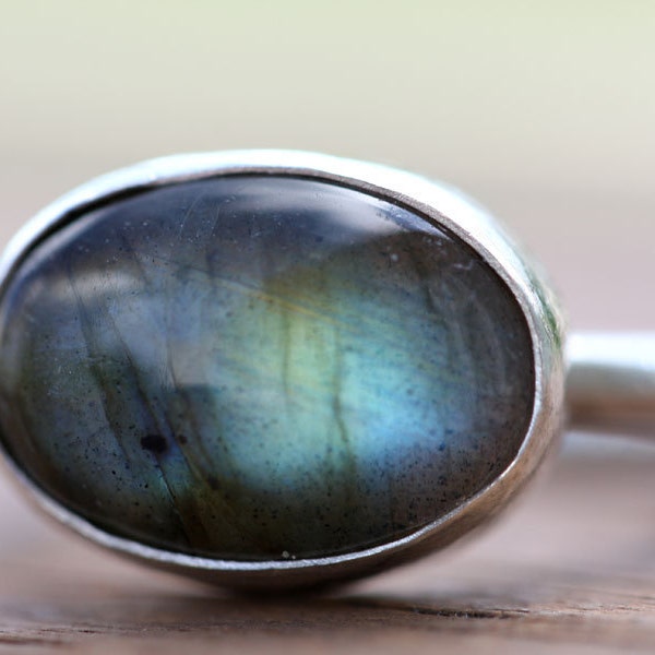 Labradorite Ring, Sterling Silver Ring, Gemstone Ring, Organic Stone Ring
