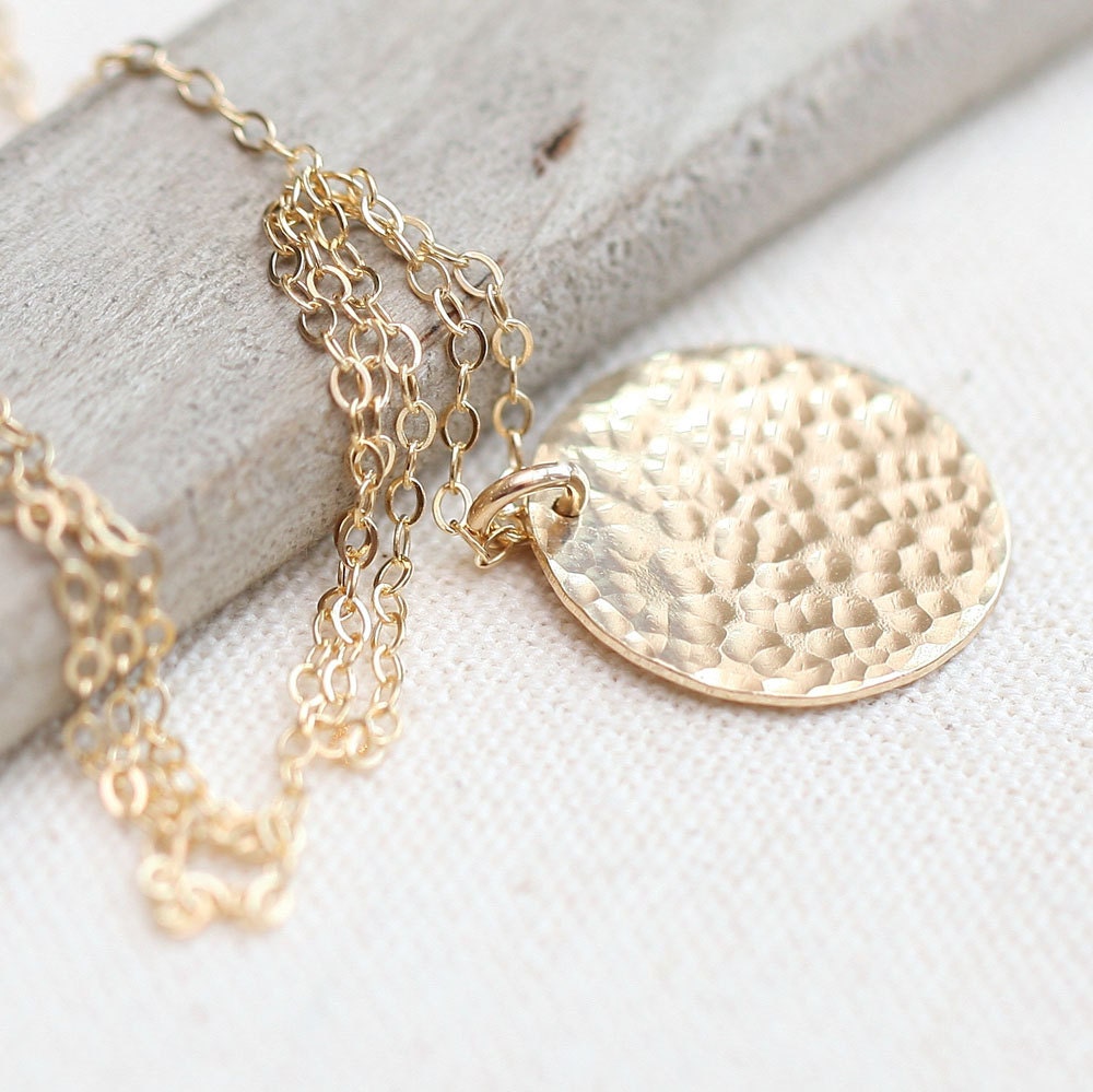 Hammered Gold Disc Necklace Gold Layering Necklace 14K Gold Etsy