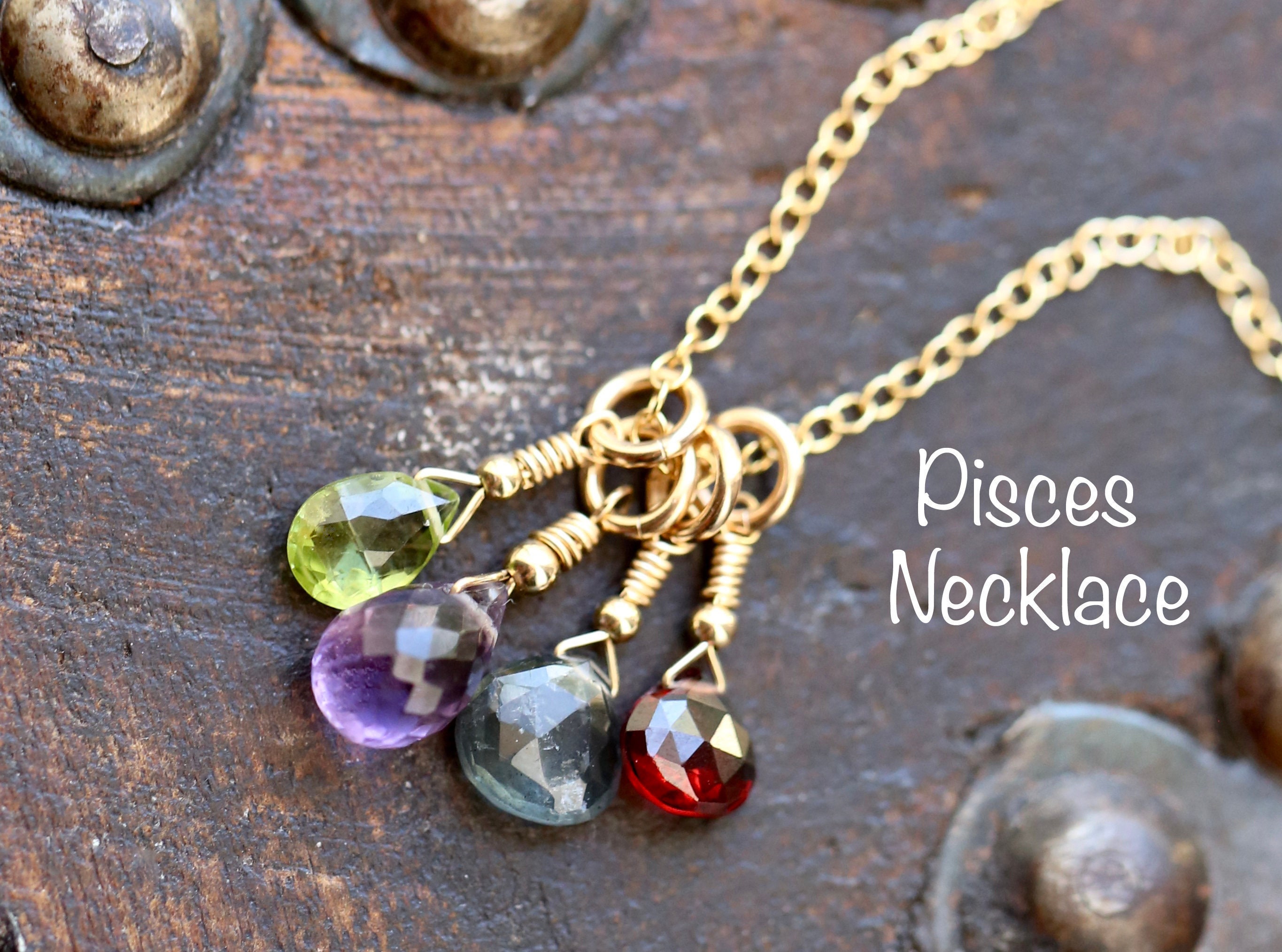 Pisces Zodiac Necklace With Crystals Multi Gemstone Astrology