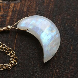 Rainbow Moonstone Necklace, Crescent Moon Necklace, Celestial Crescent Moonstone Necklace Gold, Rose Gold Silver, Gift for Daughter Teen