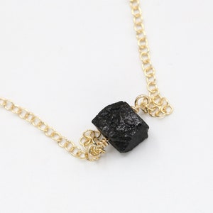 Natural Black Tourmaline Necklace, Empath Protection Necklace, Minimalist Boho Jewelry, Rough Dainty Raw Tourmaline Necklace Gold or Silver