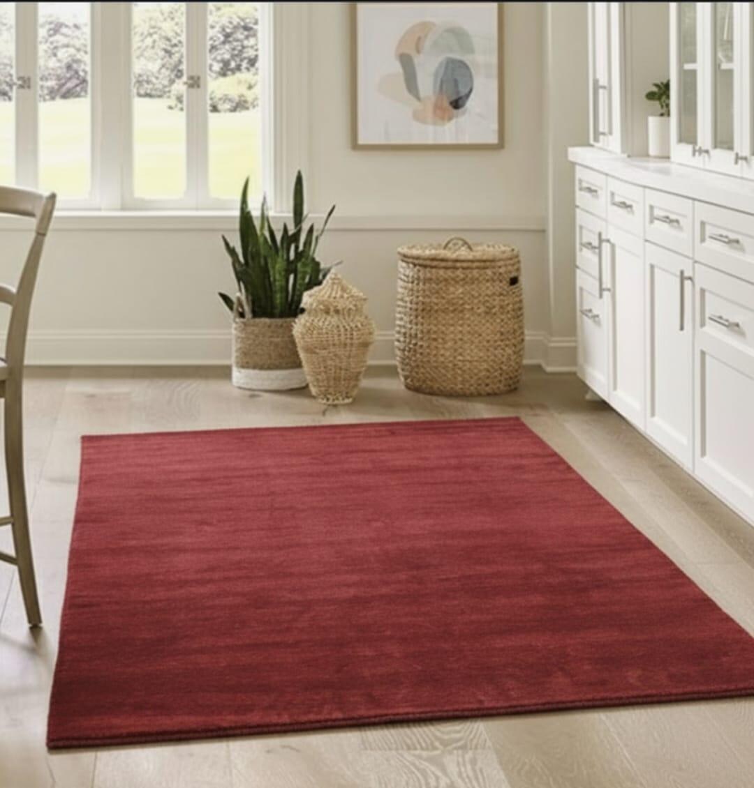 Red Fringed Rug Handloom Wool Fringes Rug - Dark Red Wool Rug Handmade Handknotted ...