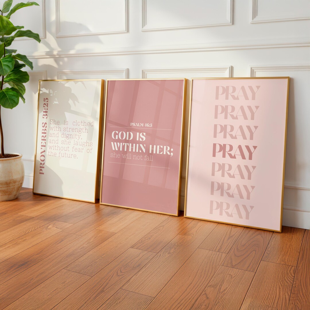 Pink Christian Wall Art Set, Minimalist Scripture Prints, Bible Verse ...