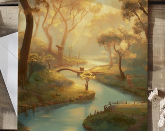 Affiche Paysage de Rivière Fantastique – Décoration Murale Salon, Image Cosmique et Fantaisie de Rivière, Paysage Tranquille au Bord de l'Eau