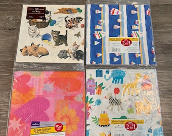 Vintage Wrapping Paper Lot – Cats, Kids & Valentine Designs, Hallmark + Gordon Gift Wrap Bundle