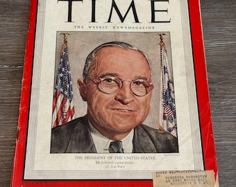 Vintage 1945 Time Magazine Harry S. Truman Cover WWII Era Collectible Magazine Historical Memorabilia