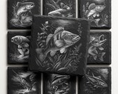 Fish Engraving Files: PNG Designs for Slate Coaster (Glowforge&XTool Laser Files) Commercial Use