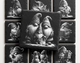 Christmas Gonks Designs for Slate Coaster & Christmas Gnomes Laser Engraving Files, Commercial Use