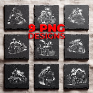 Steam Locomotive Laser Engraving Files for Slate Coasters and Railway Art Decor (Glowforge&XTool)