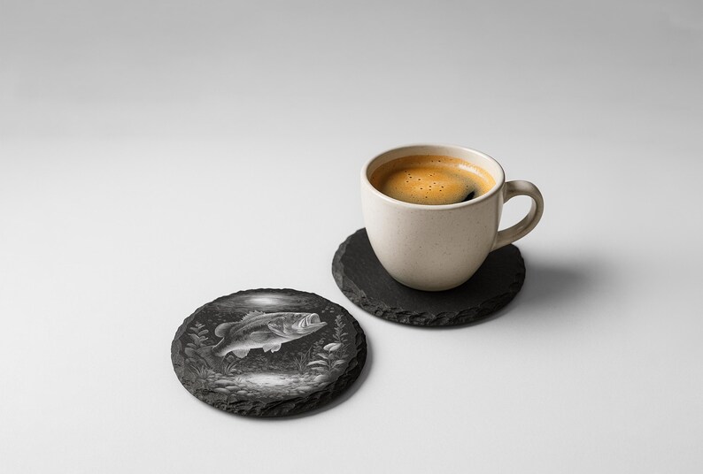 Bass Fishing PNG Engraving Designs for Slate Coaster: Glowforge&XTool Laser Files, Commercial Use