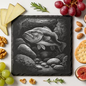 Bass Fishing PNG Engraving Designs for Slate Coaster: Glowforge&XTool Laser Files, Commercial Use
