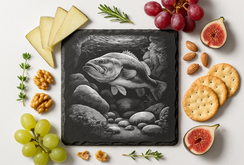 Bass Fishing PNG Engraving Designs for Slate Coaster: Glowforge&XTool Laser Files, Commercial Use