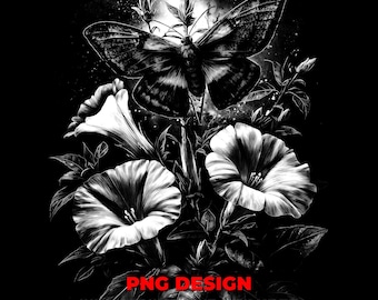 Dark Moth Moonflower PNG Laser Engraving Design (Slate Coasters, Dark Wood)