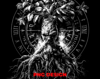 Mandrake Root and Runic Circle Dark Botanical PNG Laser Engraving for Gothic Wall Art