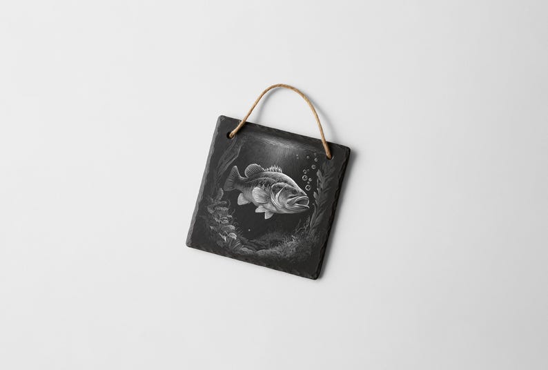 Bass Fishing PNG Engraving Designs for Slate Coaster: Glowforge&XTool Laser Files, Commercial Use