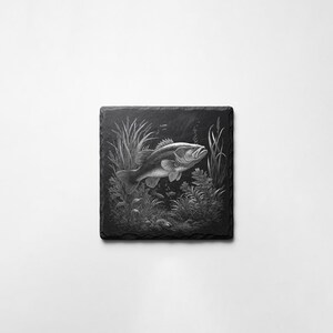 Bass Fishing PNG Engraving Designs for Slate Coaster: Glowforge&XTool Laser Files, Commercial Use