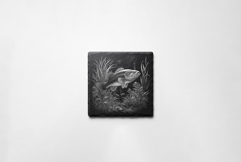 Bass Fishing PNG Engraving Designs for Slate Coaster: Glowforge&XTool Laser Files, Commercial Use