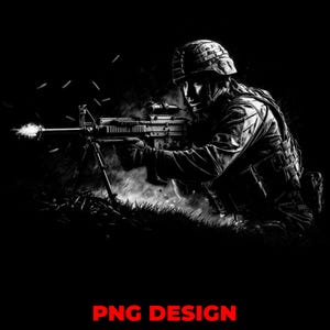 American Soldier Art PNG | US Army Machine Gunner Design for Laser Engraving & Dark Merch