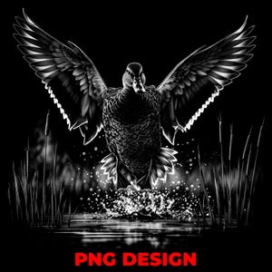 Pato alzando el vuelo PNG: archivo láser de arte de aves acuáticas y diseño de impresión de pato para superficies oscuras