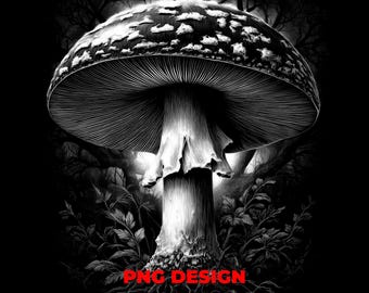 Amanita Muscaria Fly Agaric Dark Botanical PNG Laser Engraving Design for Gothic Wall Art