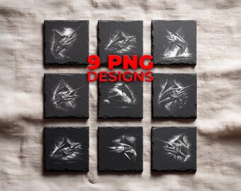 Marlin Fishing PNG Engraving Designs for Slate: Glowforge&XTool Marlin Laser Files, Commercial Use