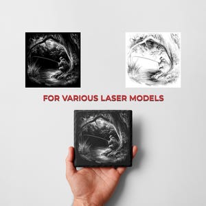 Bass Fishing PNG Engraving Designs for Slate Coaster: Glowforge&XTool Laser Files, Commercial Use