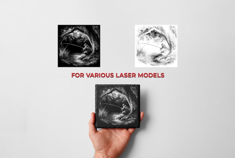 Bass Fishing PNG Engraving Designs for Slate Coaster: Glowforge&XTool Laser Files, Commercial Use