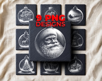 Christmas Ornament Laser Engraving PNG for Slate — 9 Festive Bauble Designs and Holiday Coasters