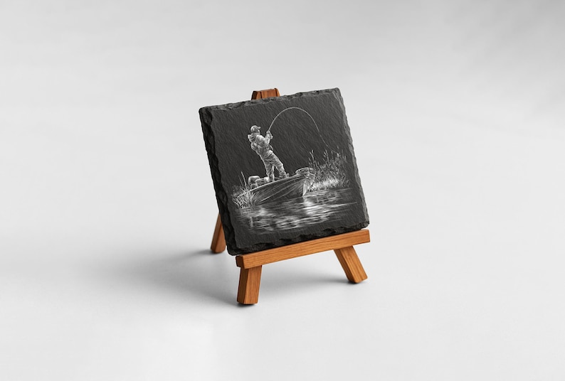 Bass Fishing PNG Engraving Designs for Slate Coaster: Glowforge&XTool Laser Files, Commercial Use