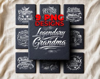 Grandma Legend Slate Laser Engraving PNG — 9 Funny Grandmother Birthday & National Grandparents Day Gift Coaster