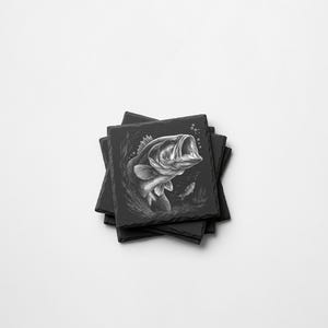 Bass Fishing PNG Engraving Designs for Slate Coaster: Glowforge&XTool Laser Files, Commercial Use
