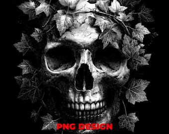 Skull Covered in Ivy Hedera Dark Botanical PNG Laser Engraving for Gothic Wall Art