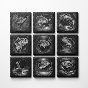 Bass Fishing PNG Engraving Designs for Slate Coaster: Glowforge&XTool Laser Files, Commercial Use