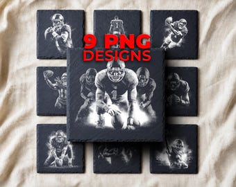 American Football Player Laser Engraving PNG for Slate — 9 Sports Fan Coaster and Gift Designs