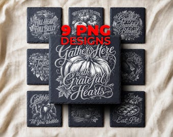 Thanksgiving Quote Laser Engraving PNG for Slate — 9 Autumn Coaster and Seasonal Table Designs