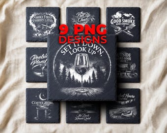 Outdoor Entertaining PNG for Slate Laser Engraving — 9 Backyard Patio and Life Quote Coaster Designs