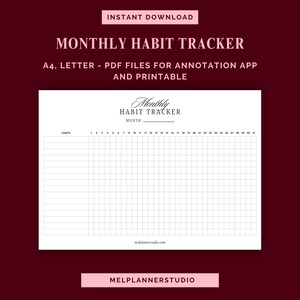Habit Tracker Imprimable, Suivi Habitudes, Traceur Routines, A4, US Letter, Téléchargement Instantané