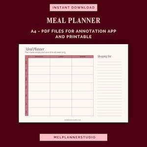 Planificateur de repas hebdomadaire – Modèle menu et de liste de courses - Meal planner