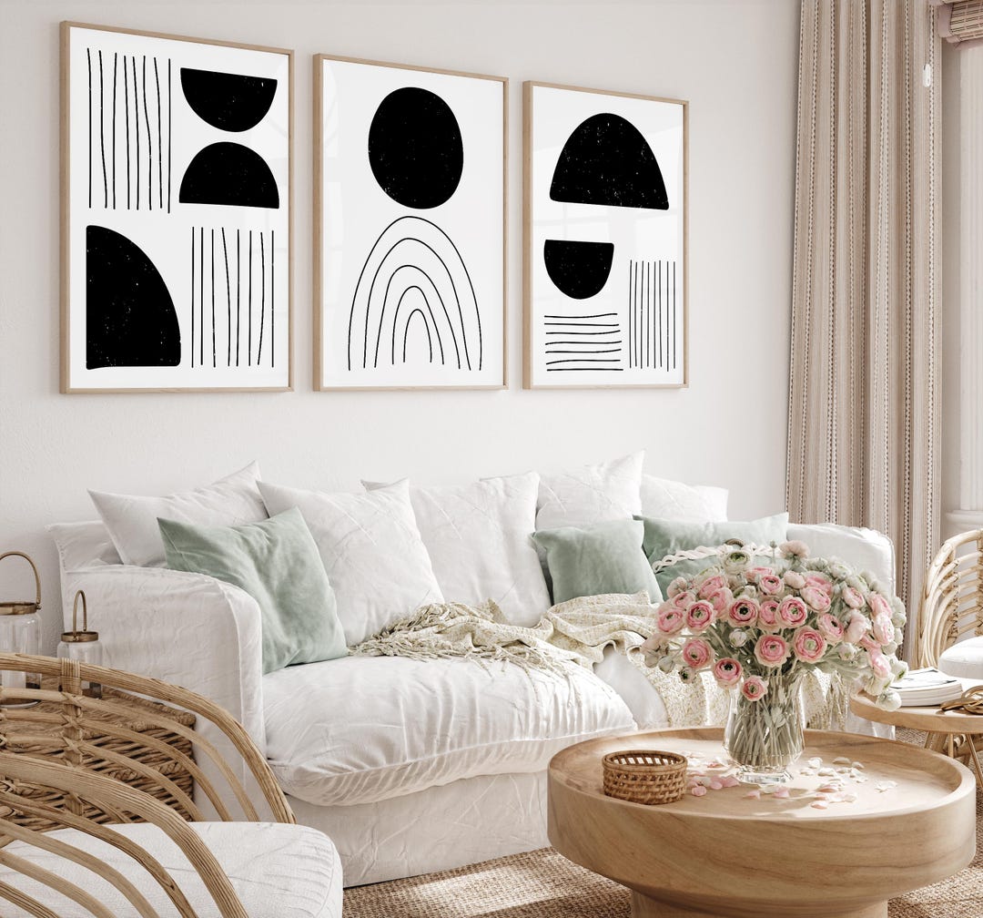 Minimalist Abstract Art Prints | Black and White Geometric Set (digital ...