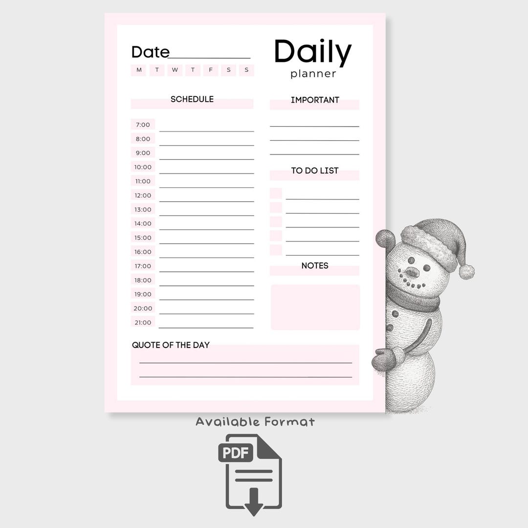 Pink Daily Planner | Printable Schedule, To-do List, Notes & Important ...
