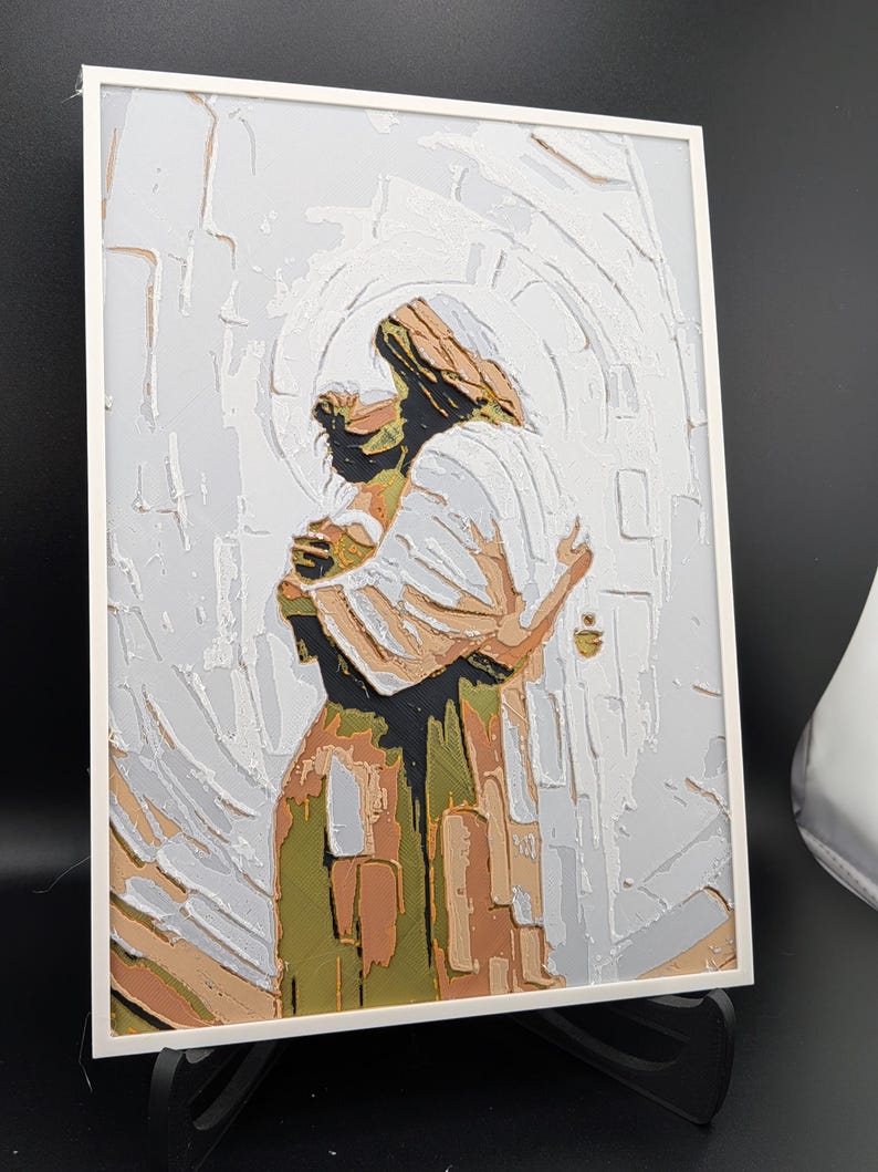 Jesús abrazando a la mujer - Arte de Hueforge - Panel religioso impreso en 3D - Decoración de regalo cristiano imagen 3