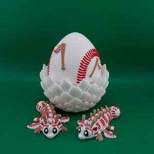 Articulated Baseball Dragon Egg Set - Two 3D Printed Dragons Sports Fan Gift