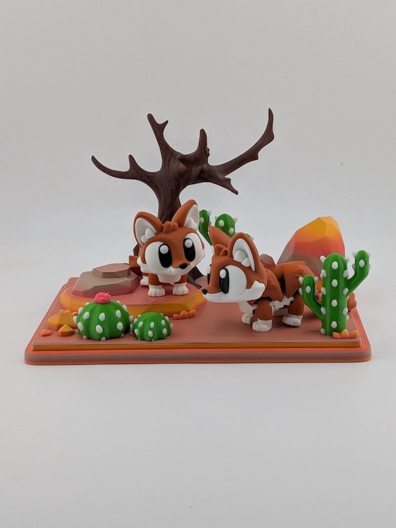 Articulated Fennec Fox Desert Diorama: 3D Printed Flexible Toy Set