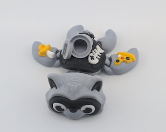 Articulated Trash Panda Turtle Fidget Toy - 3D Printed Raccoon Animal Pizza Gift