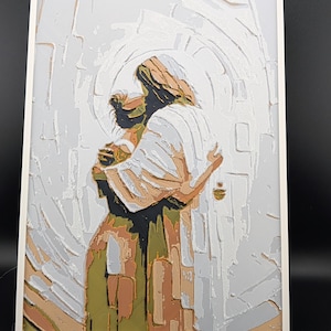 Jesús abrazando a la mujer - Arte de Hueforge - Panel religioso impreso en 3D - Decoración de regalo cristiano imagen 1