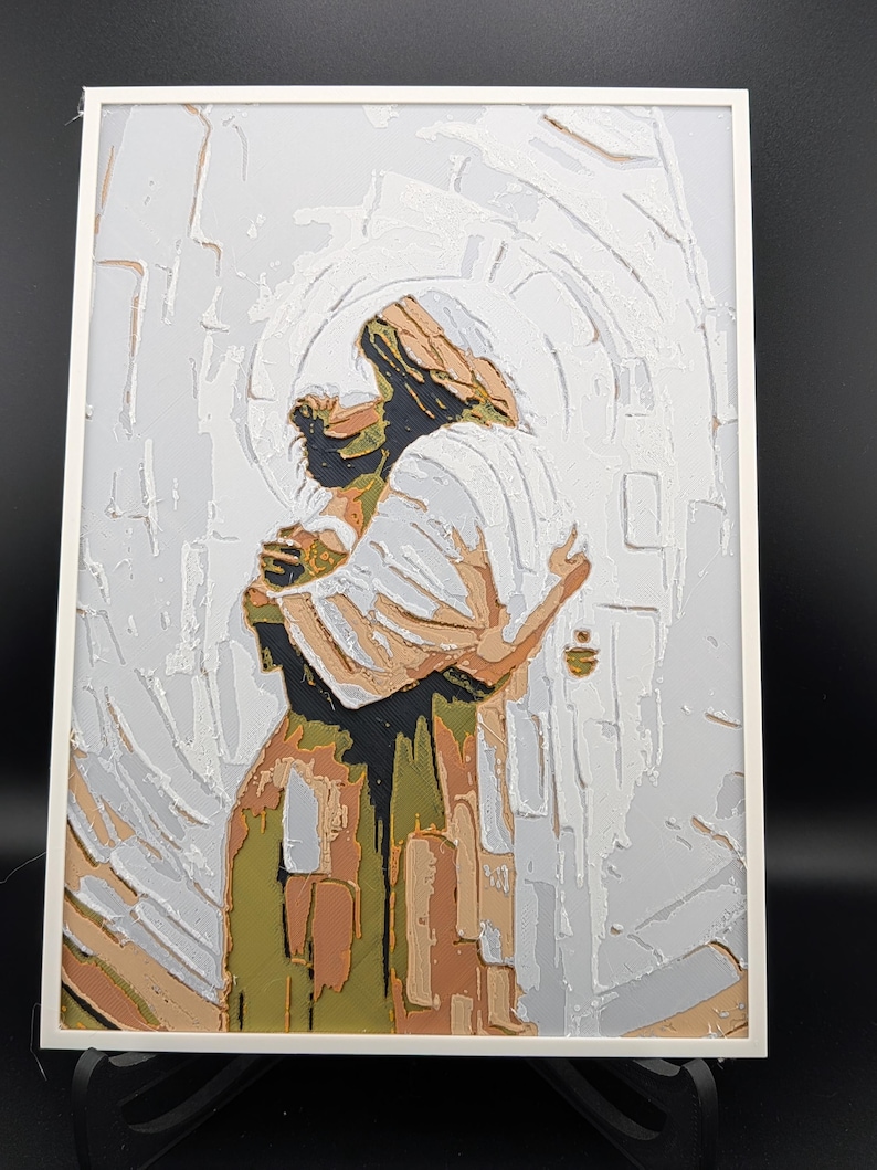 Jesús abrazando a la mujer - Arte de Hueforge - Panel religioso impreso en 3D - Decoración de regalo cristiano imagen 1
