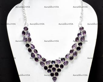 African Amethyst Cluster Necklace | Handmade Sterling Silver, Vintage Style