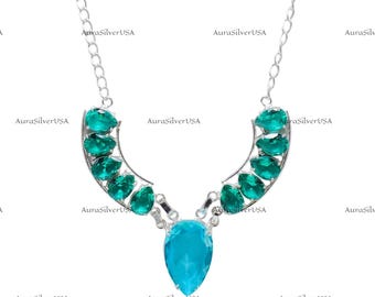 Green Tourmaline Sterling Silver Necklace | Handmade Cluster Pendant