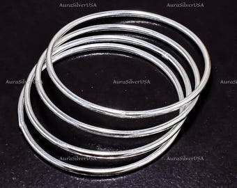 Handgemaakte sterlingzilveren armbandset, minimalistische stapelbare sieraden